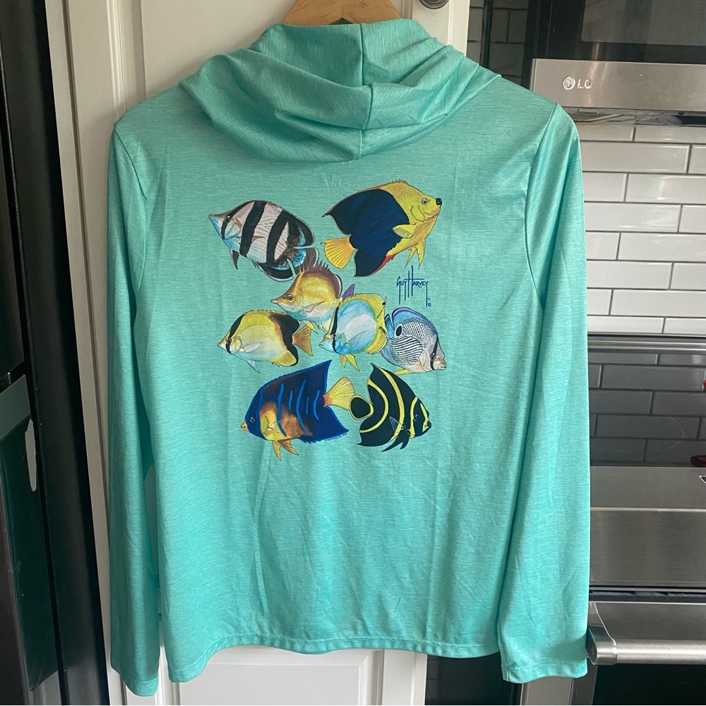 Guy Harvey women’s L Teal Fish Performance Hoodie